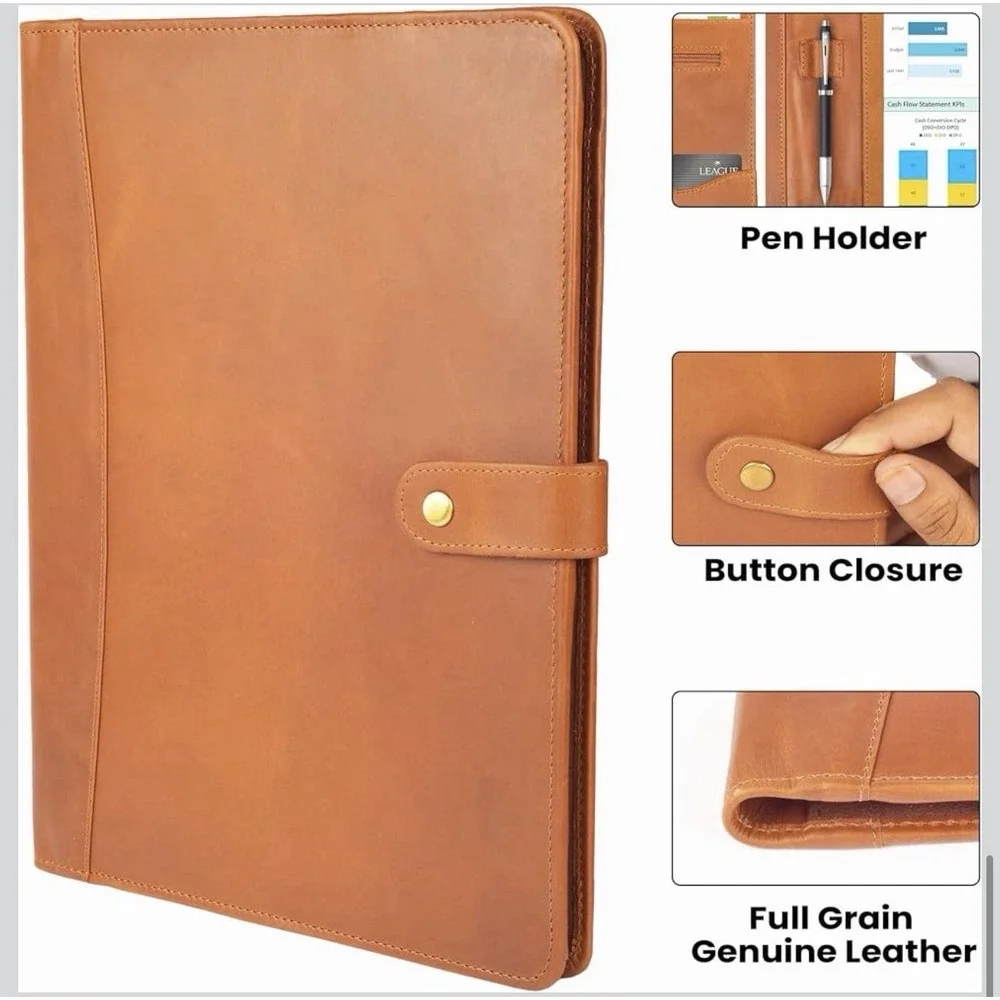 Leather Resume Portfolio Padfolio A4 Organizer Binder Interview Folder Tan